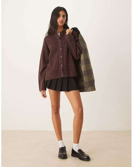 ASOS Brown Knitted Collar Shirt Cardigan With Seam Detail