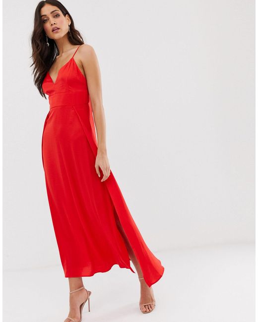 Vila Satin Cami Maxi Dress With Side 