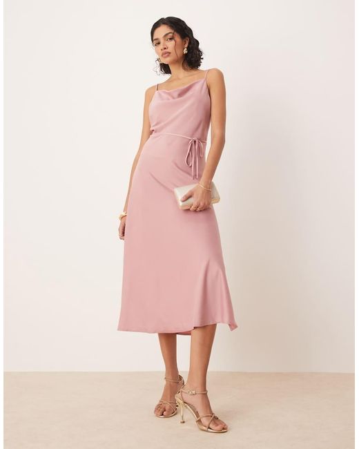 Y.A.S Pink Satin Cami Midi Dress