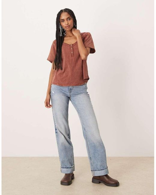 Free People Orange Heirloom Henley Button Up Tee