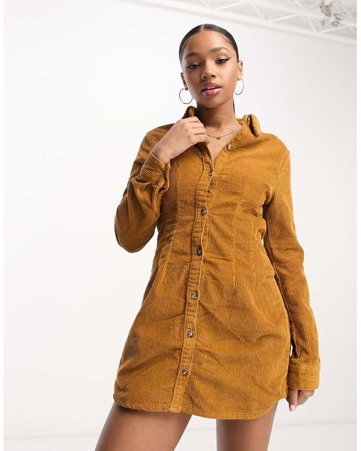 Don't Think Twice Brown Dtt Leila Cord Fitted Shirt Dress