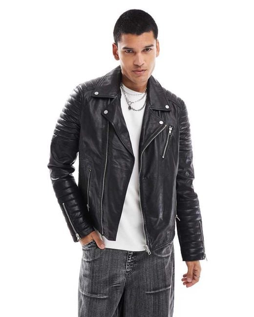 Barney's Originals Gray Real Leather Classic Biker Jacket for men