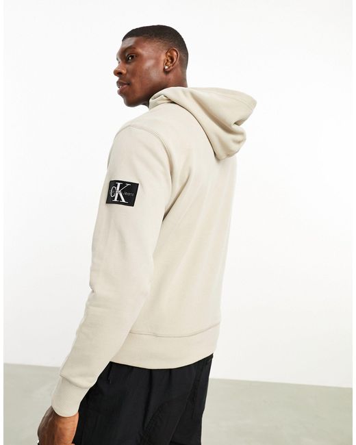 Sudadera color topo con capucha y parche del logo Calvin Klein de hombre de color Natural