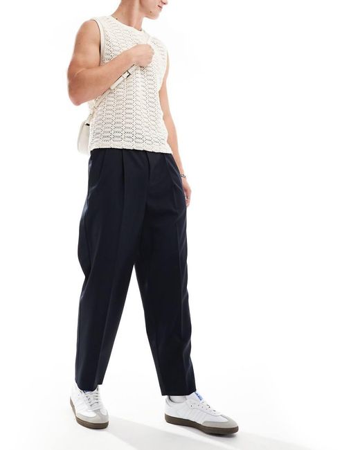 ASOS Blue Smart Oversized Tapered Trousers With Double Pleat for men