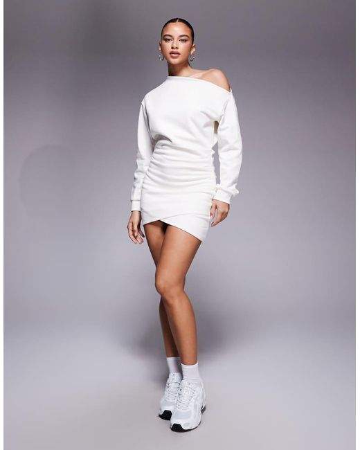 ASOS Natural Circular Design Collection Wrap Sweat Mini Dress Off Shoulder