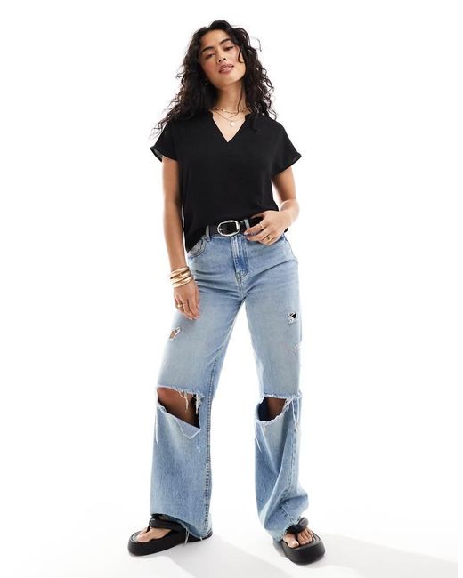Jdy Black V Neck Short Sleeve Blouse