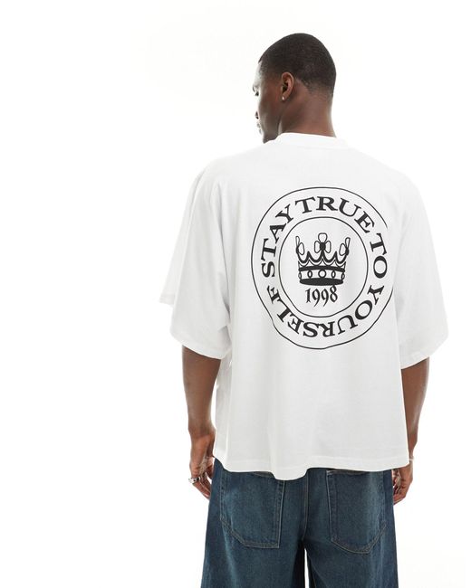 T-shirt avec imprimé « stay true » Bershka pour homme en coloris White