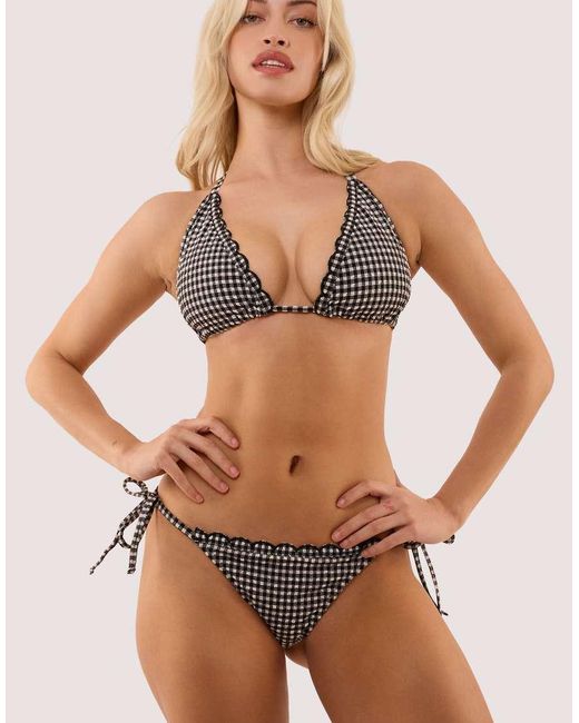 Peek & Beau Black Margot Gingham Scallop Trim Triangle Bikini Top