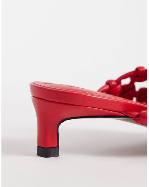 ASOS Red Honeybun Knotted Weave Toe Thong Kitten Heel Sandals