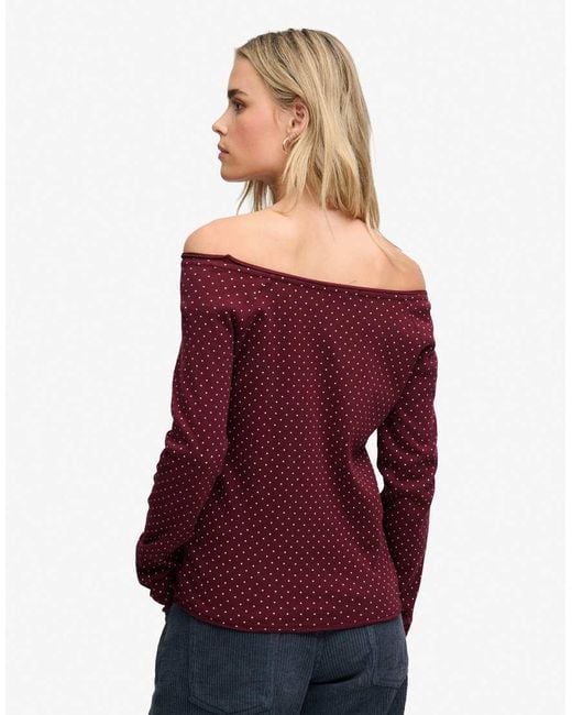 Superdry Red Bardot Off Shoulder Top