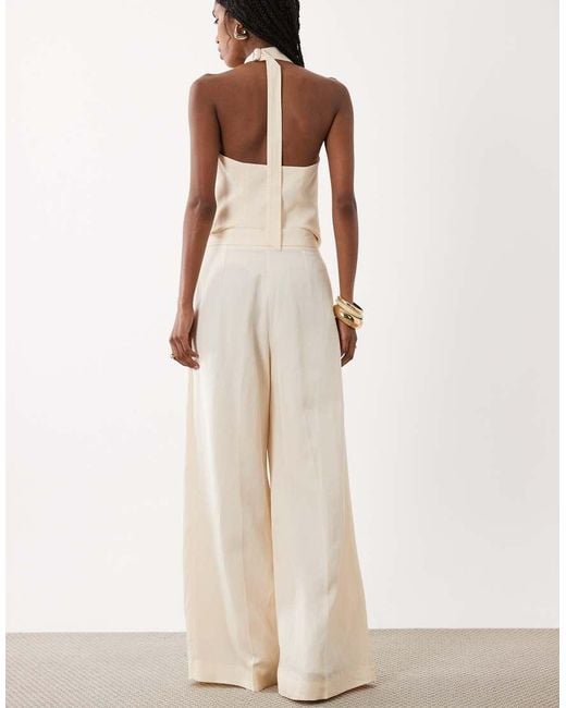 Mango Natural Mariana Linen Mix Tailored Wide Leg Pants