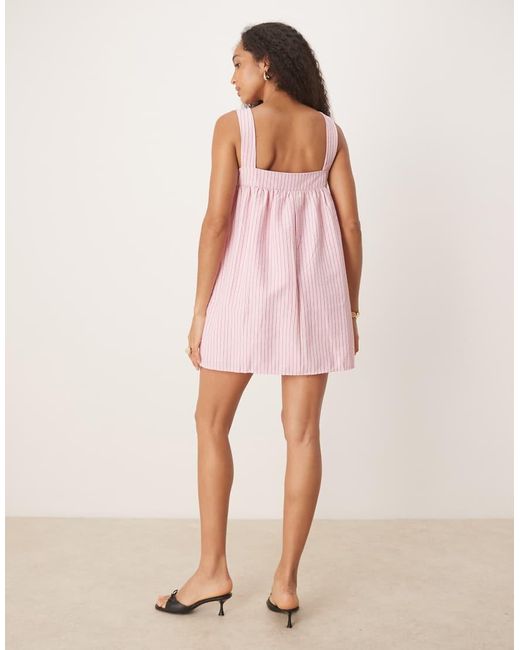 Motel Pink Sasori Striped Mini Smock Dress
