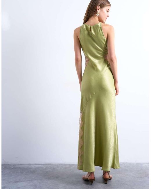 Vestito Midi Color Avocado Con Scollo A Vogatore E Inserti di TOPSHOP in White