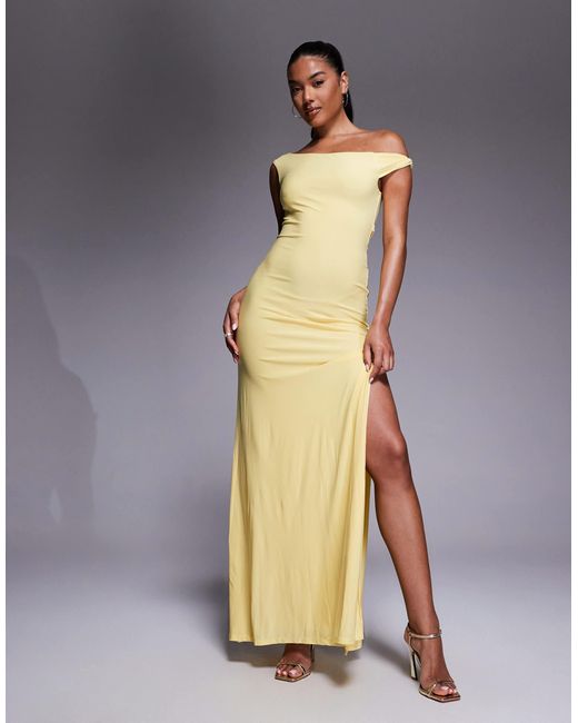 ASOS Yellow Twist Shoulder With Lace Up Back Maxi Dress