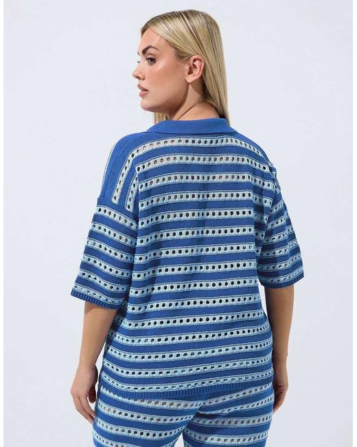 Yours Clothing Blue Stripe Knitted Shirt
