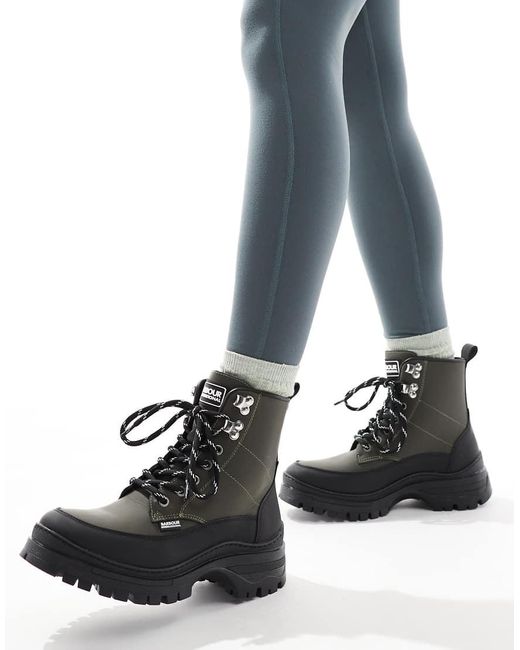 Barbour Black Alani Leather Rubber Hiker Boots