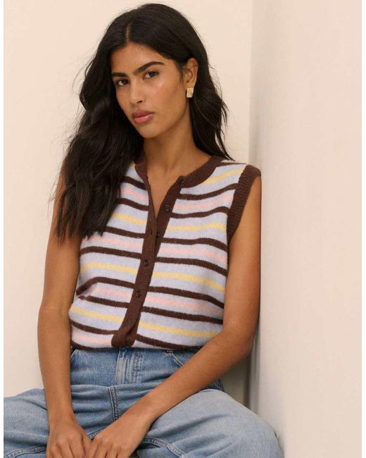 Nobody's Child Blue Stripe Button Through Vest