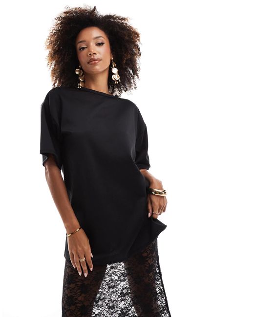 ASOS Black – 2-in-1–t-shirt und midi-trägerkleid aus spitze
