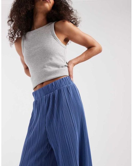 ONLY Blue Plisse Wide Leg Pants