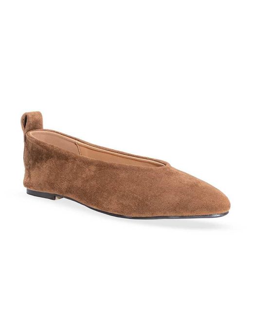 SEQWL Brown Ballet Flats Pointed Toe Pumps With Pull Tab Detail