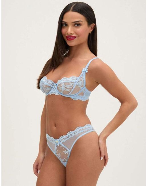 Boux Avenue Blue Veronique Lace Thong Floral Lace High Leg Underwear