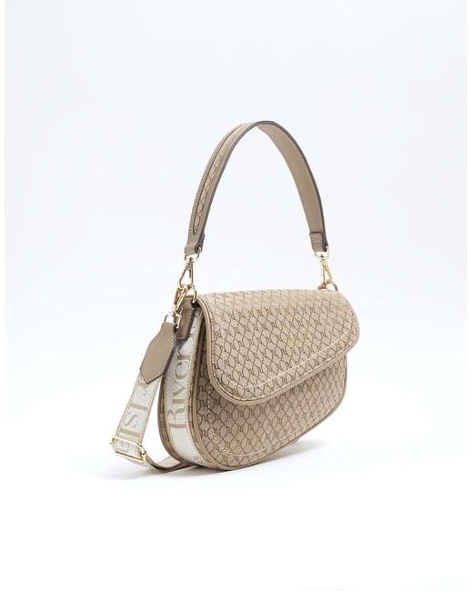 River Island Natural Ri Monogram Shoulder Bag