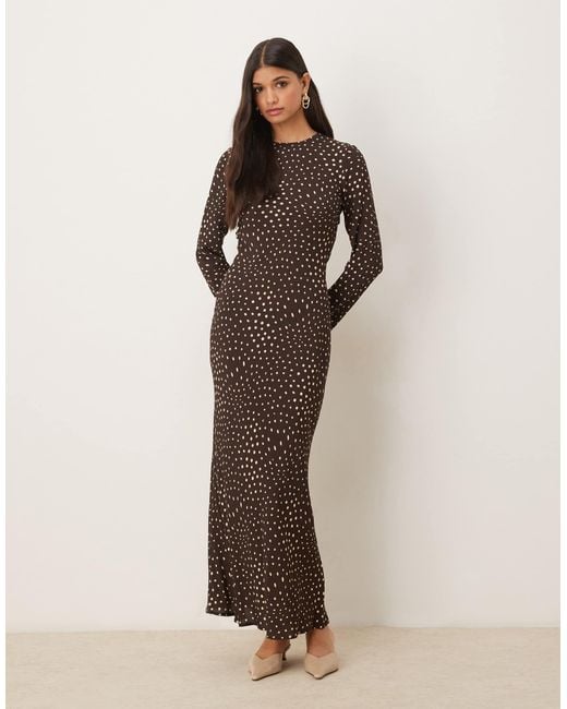 ASOS Women's Natural Crew Neck Long Sleeve Maxi Dress