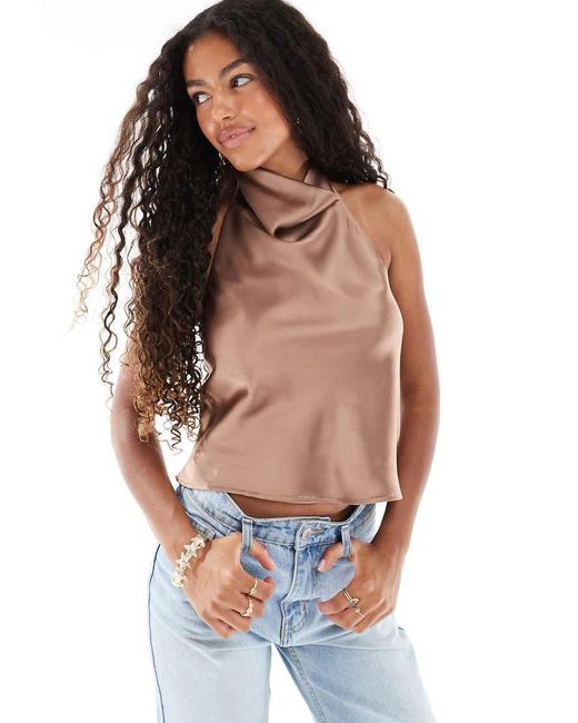 New Look Natural Satin Halter Top