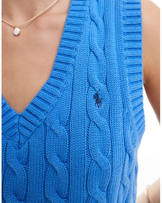 Polo Ralph Lauren Blue Cable Knit Vest With V Neck
