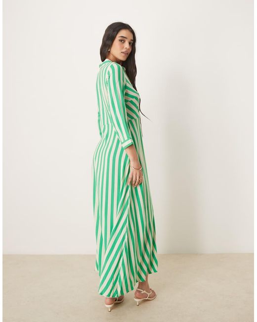 Vestito Camicia Lungo Verde E Bianco A Righe di Y.A.S in Green