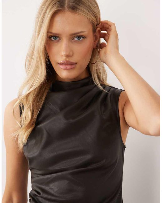 Gina Tricot Brown Drapey Pu Top
