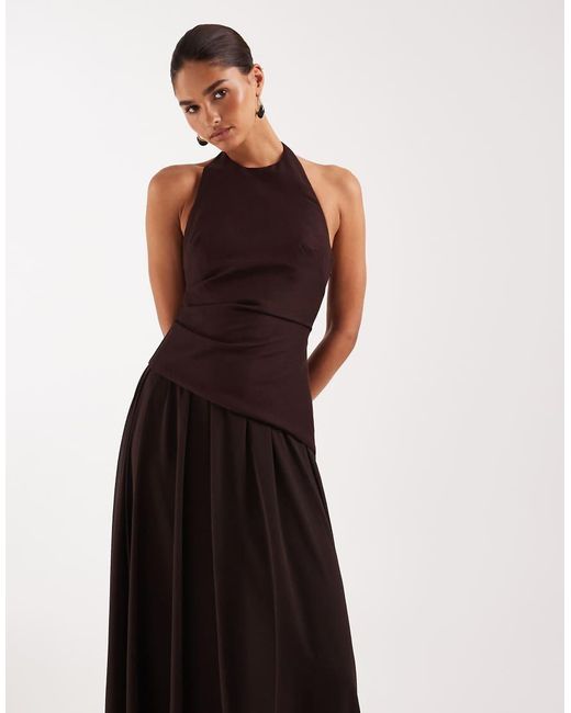 Forever New Brown Linen Blend Sleeveless Chiffon Skirt Maxi Dress