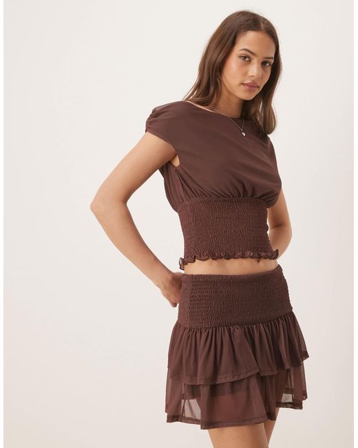 Mini-jupe d'ensemble avec taille froncée - chocolat ASOS en coloris Natural