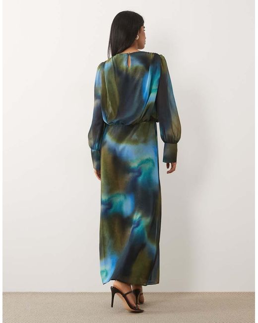 DASKA Blue Chiffon Drape Detail Blouson Waist Maxi Dress