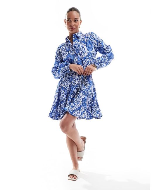 ONLY Blue Dropped Hem Tie Waist Mini Dress