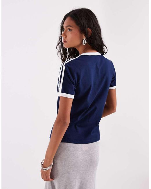 Adidas Originals Blue Slim Fit Three Stripe T-Shirt