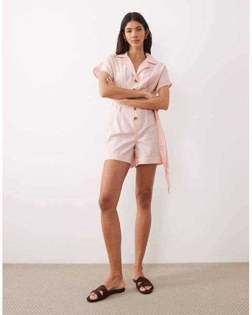 Wednesday's Girl Pink Short Sleeve Tie Waist Playsuit