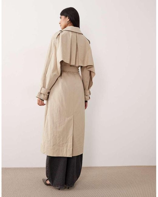 Nobody's Child Natural Cape Back Tie Belt Fluid Trench Coat