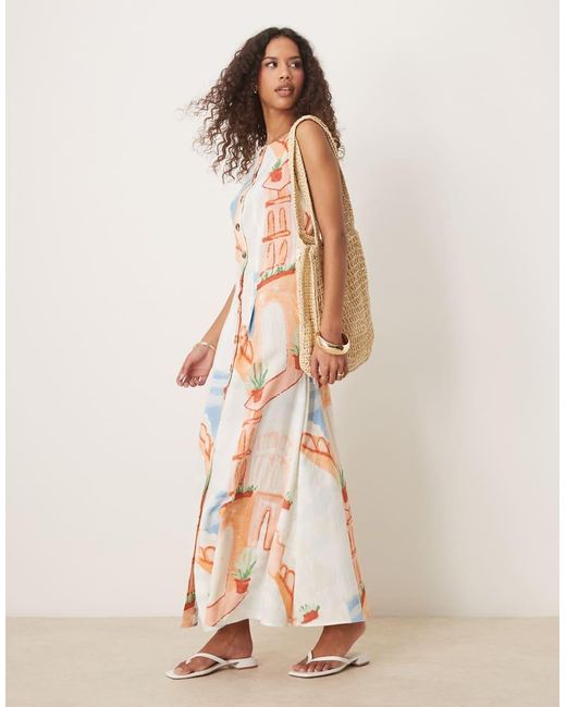 ASOS Natural Slash Neck Button Down Waistcoat Maxi Sundress