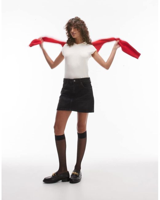 TOPSHOP Red Denim Mini Pelmet Skirt