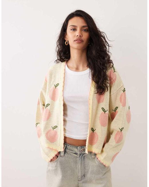 Miss Selfridge Natural Edge To Edge Cardigan With All Over Peaches