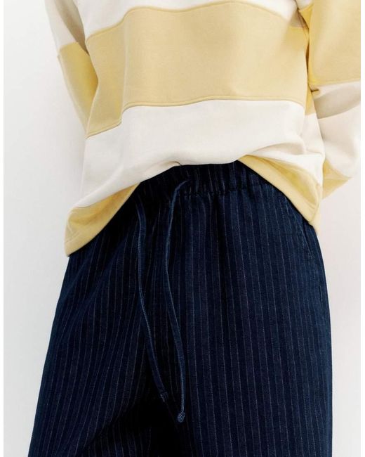Pull&Bear Blue Striped Denim jogger Trousers for men