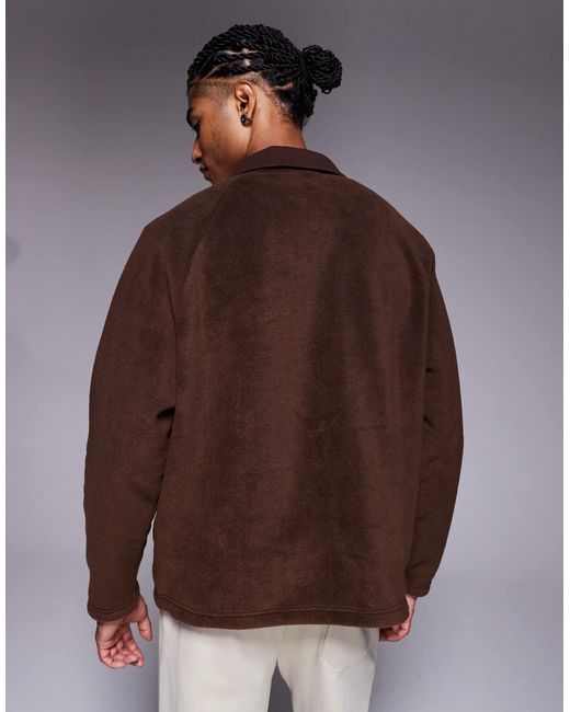 ASOS Brown Oversized Fleece Sweatshirt With Ribbed Collar for men