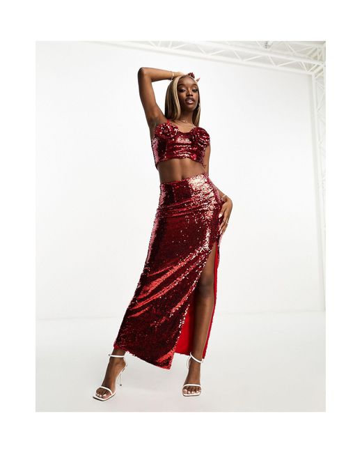 Collective The Label Red Exclusive Embellished Maxi Skirt