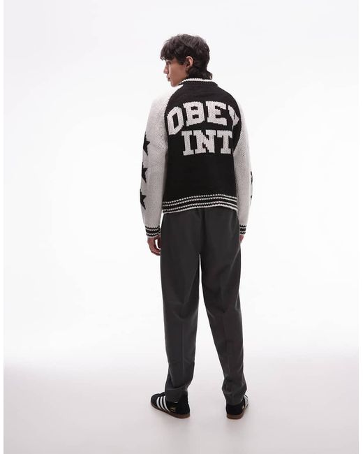 Chaqueta Negra Y Blanca Con Logo Estampado En La Espalda De Punto Cowichan De Obey de hombre de color Gray