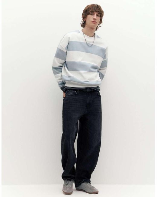 Pull&Bear Gray Striped Round Neck Sweatshirt for men