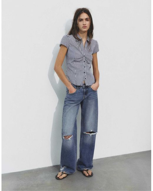 Pull&Bear Blue – kurzärmlige hemdbluse