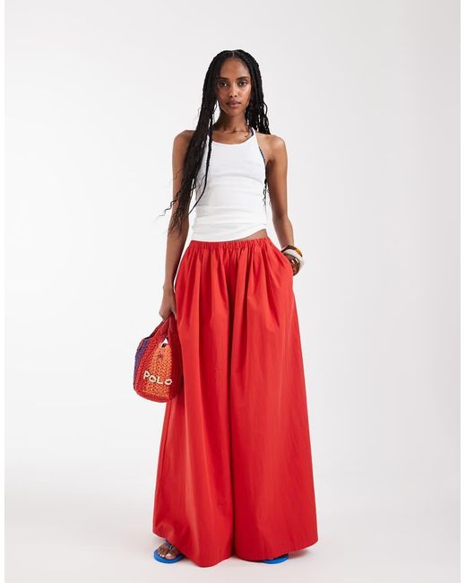 ASOS Red Cotton Nylon Super Wide Leg Trousers