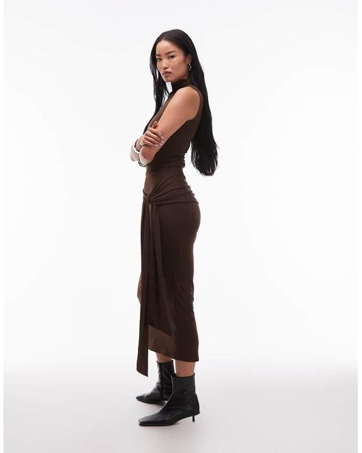 Nia Brown Victoria High Neck Slinky Midaxi Dress
