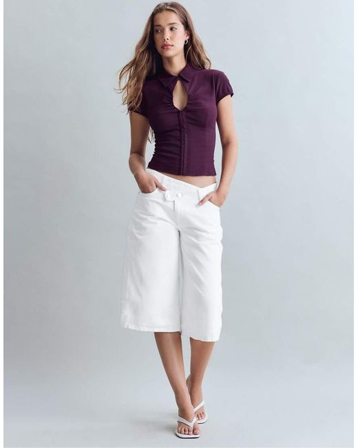 Stradivarius White Cut-out Short Sleeve Shirt